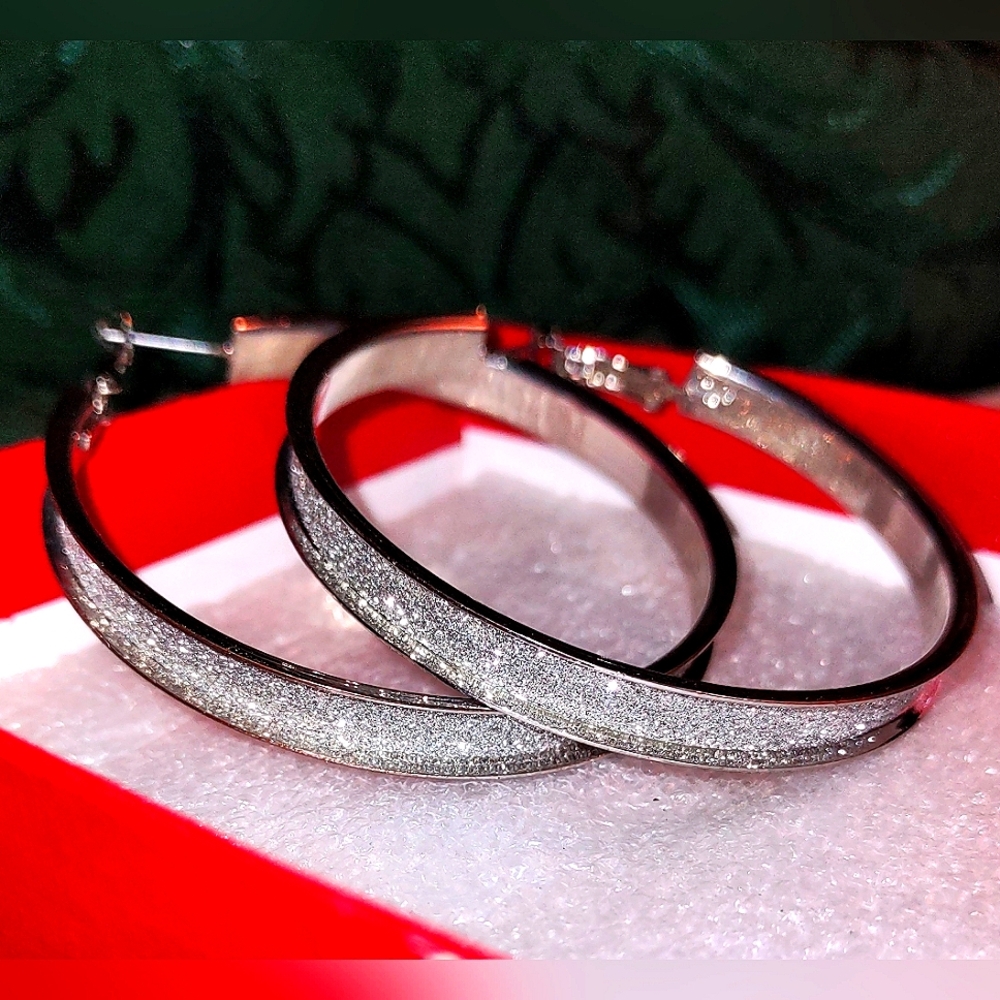 Silver Glitter Hoops